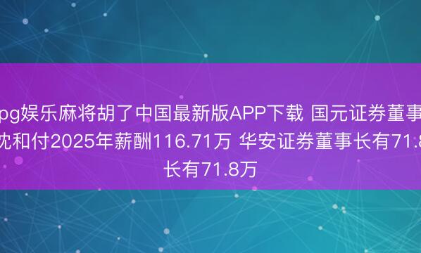 pg娱乐麻将胡了中国最新版APP下载 国元证券董事长沈和付2025年薪酬116.71万 华安证券董事长有71.8万